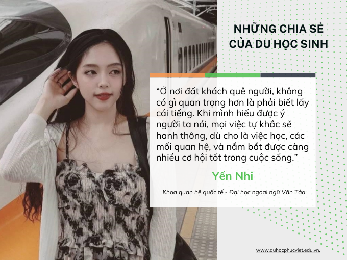 Chia sẻ trải nghiệm du học Đài Loan – Yến Nhi, Khoa quan hệ quốc tế – Đại học ngoại ngữ Văn Tảo